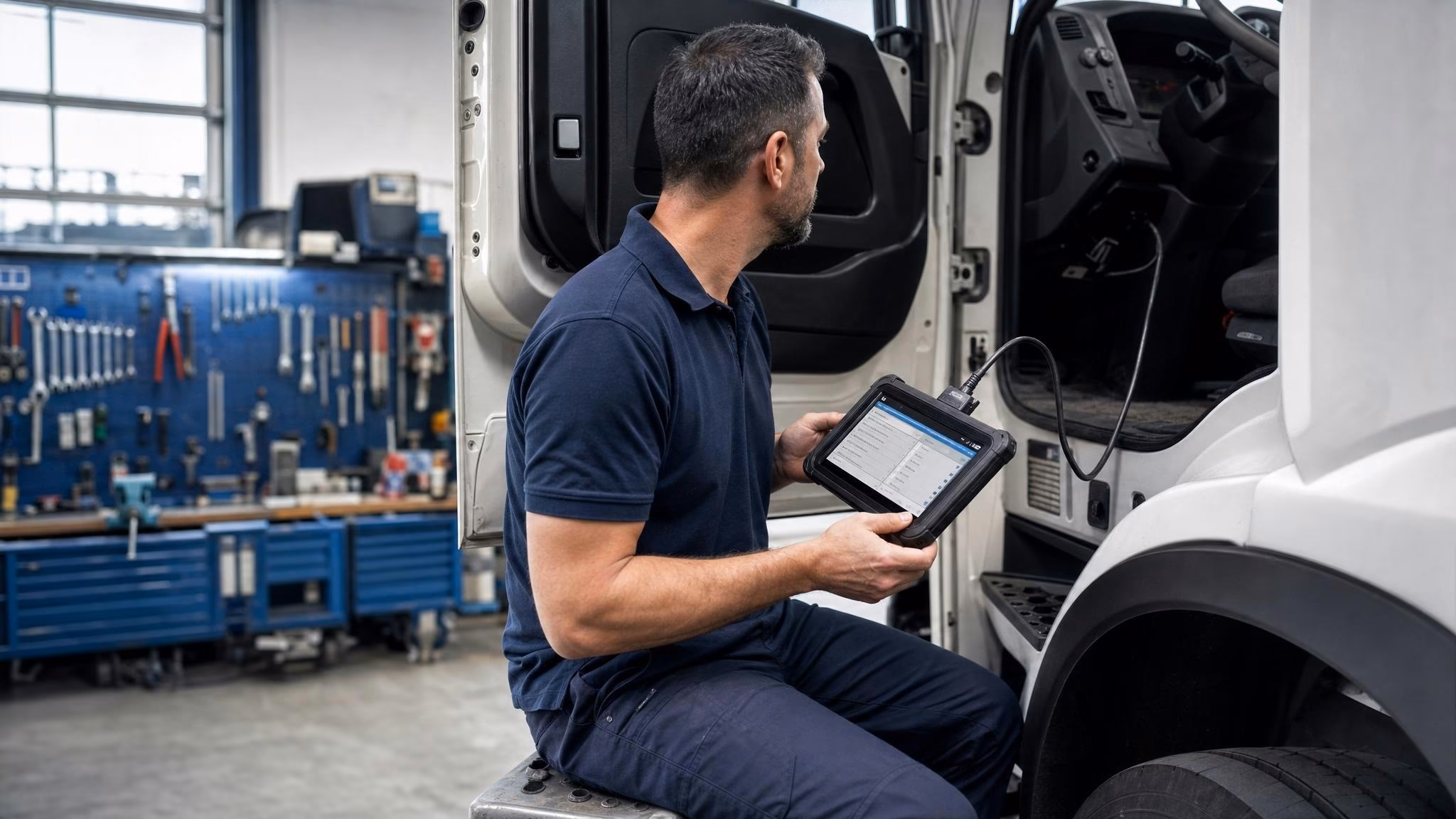 „Bosch KTS Truck V3“ įvairių markių diagnostikos rinkinys: diagnostikos prietaisas, adapteris, laidų komplektas „Bosch“ lagamine — išskirtinai „Alltrucks“.