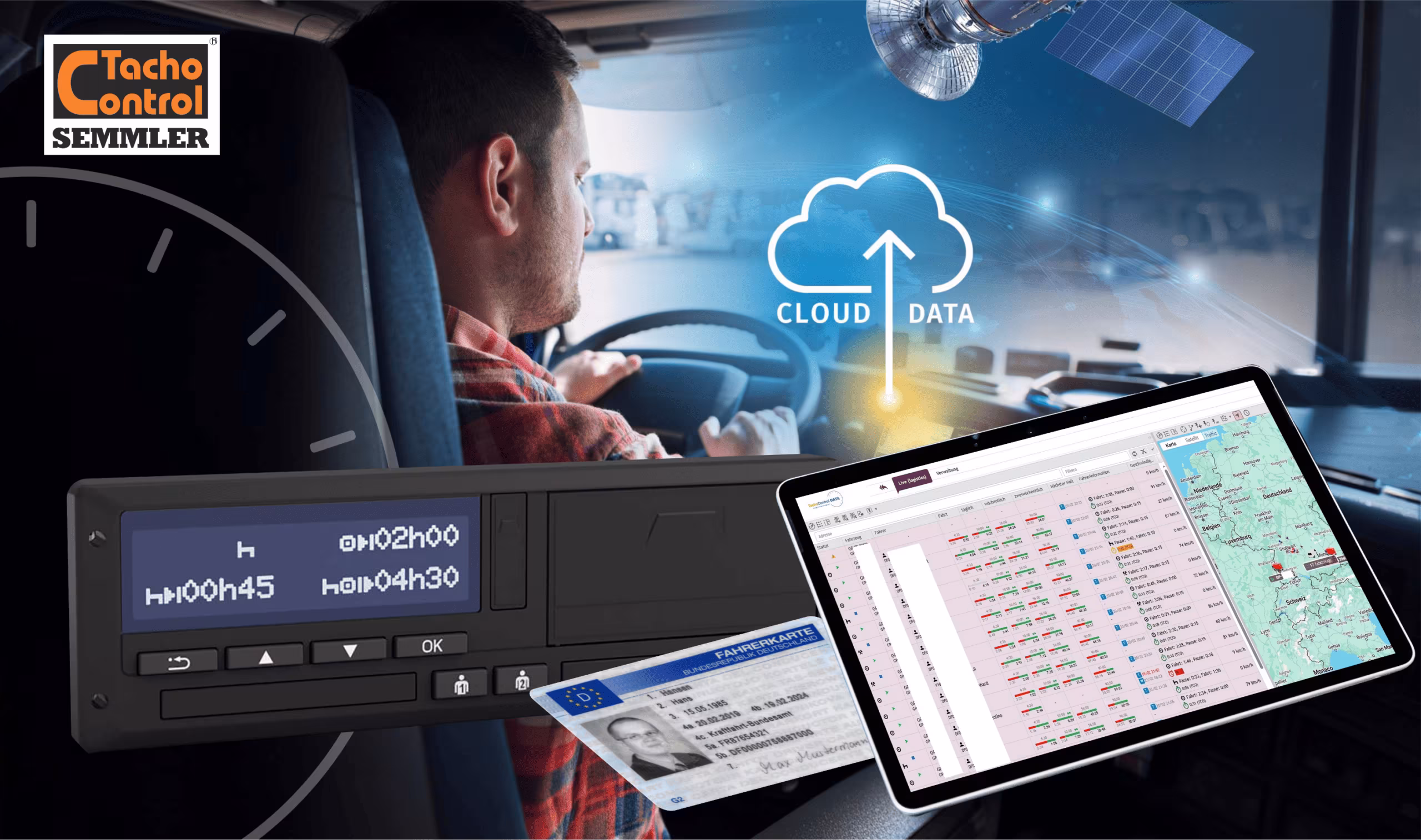 Fleetmanagement-Dashboard mit Tachographen-Daten und Echtzeit-Ortung