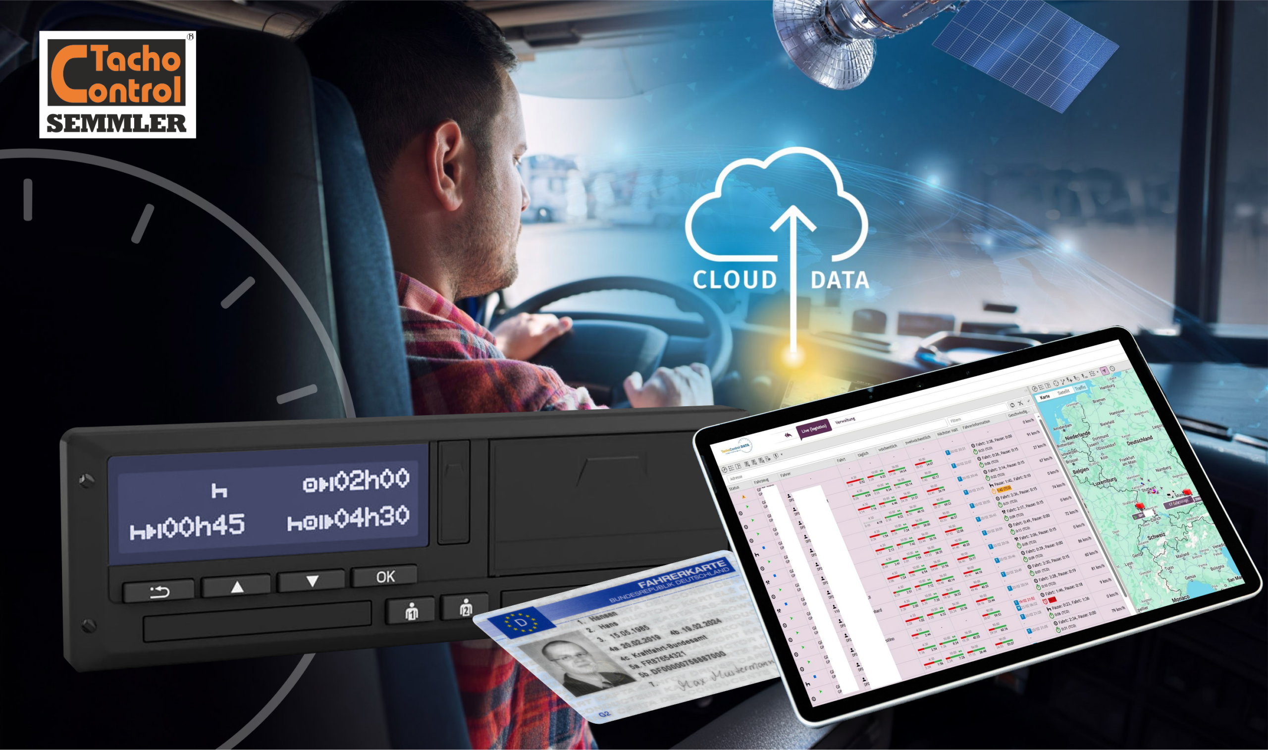 Fleetmanagement-Dashboard mit Tachographen-Daten und Echtzeit-Ortung